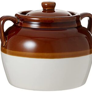 R&M International Traditional Style 4.5-Quart Large Ceramic Bean Pot with Lid, Brown