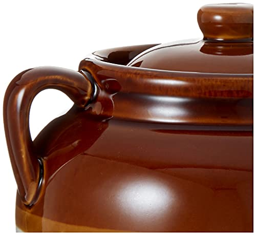 R&M International Traditional Style 4.5-Quart Large Ceramic Bean Pot with Lid, Brown