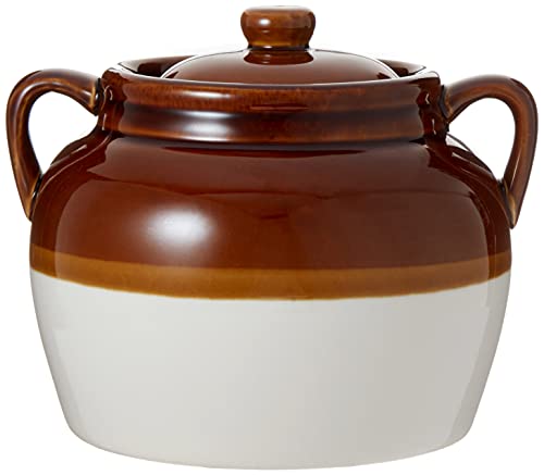 R&M International Traditional Style 4.5-Quart Large Ceramic Bean Pot with Lid, Brown