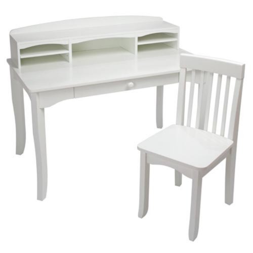 KidKraft Avalon Wooden Children's Desk with Hutch, Chair and Storage, White, Gift for Ages 5-10, 41.75 Inch