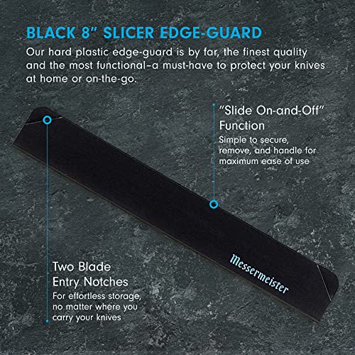 Messermeister 8” Slicer Edge-Guard, Black - Fashionable & Functional Knife Protector for Carving & Slim-Blade Knives - 2 Blade Entry Notches - 8.5” x 0.9375”