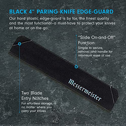 Messermeister 4” Parer Edge-Guard, Black - Fashionable & Functional Knife Protector for Paring & Garnishing Blades - 2 Blade Entry Notches - 4.5” x 0.9375”