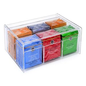 Stock Your Home Acrylic 6 Section Tea Bag Box (Clear) (8.5"L x 5.5"W x 3.5"H)