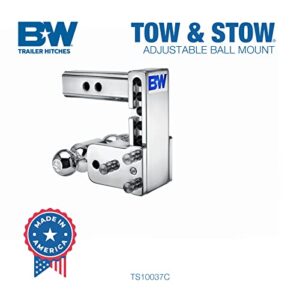 B&W Trailer Hitches Chrome Tow & Stow Adjustable Trailer Hitch Ball Mount - Fits 2" Receiver, Dual Ball (2" x 2-5/16"), 5" Drop, 10,000 GTW - TS10037C
