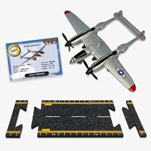 hot wings planes p-38 lightning with connectible runway die cast plane,grey