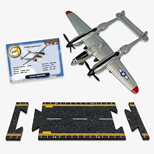 Hot Wings Planes P-38 Lightning with Connectible Runway Die Cast Plane,Grey