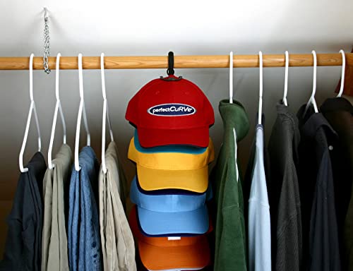 Perfect Curve Cap Rack18 System – Hat Racks for Baseball Caps | Hat Organizer for Closet | Over Door Hanger | Over Door Organizer | Six Clips Hold up to 18 Caps | Black