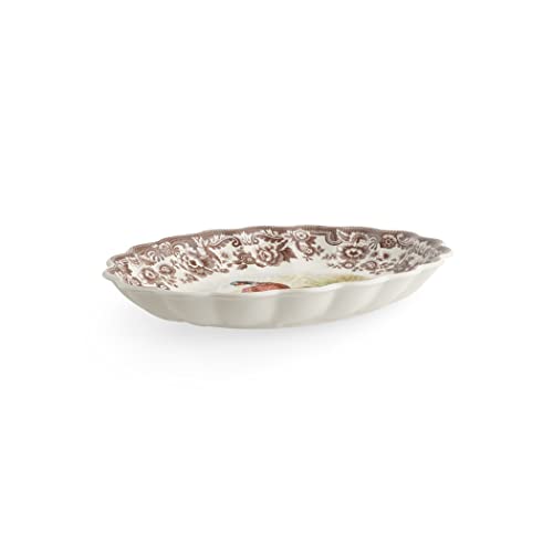 Spode Woodland Oval Fluted Dish with Pheasant Design | 14.5 Inch Large Serving Platter | Serving Tray for Events, Dinner Parties, and Thanksgiving | Microwave and Dishwasher Safe