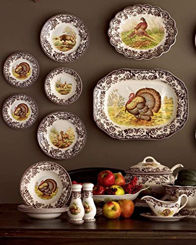 Spode Woodland Oval Fluted Dish with Pheasant Design | 14.5 Inch Large Serving Platter | Serving Tray for Events, Dinner Parties, and Thanksgiving | Microwave and Dishwasher Safe