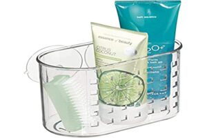 idesign plastic suction shower caddy basket for shampoo, conditioner, soap, creams, towels, razors, loofahs in master, guest, kid’s bathroom, 7.25″ x 4.5″ x 6.5″, clear