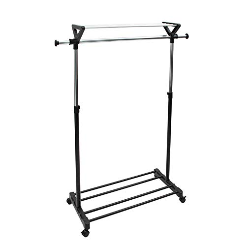 Organize It All Adjustable Mobile Clothing Rack With Top and Bottom Storage Shelf