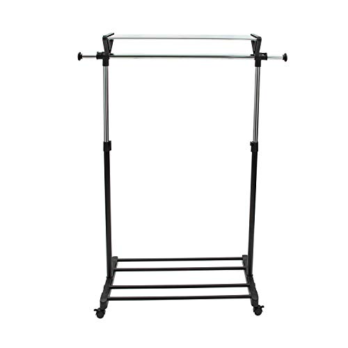 Organize It All Adjustable Mobile Clothing Rack With Top and Bottom Storage Shelf