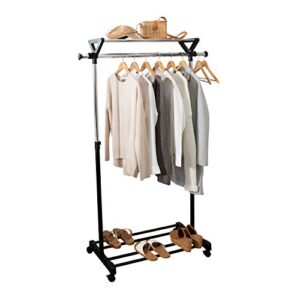 Organize It All Adjustable Mobile Clothing Rack With Top and Bottom Storage Shelf