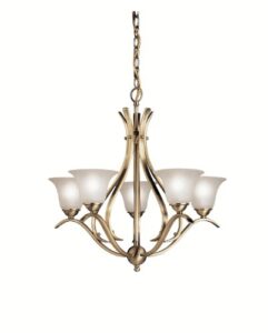 kichler dover 23″ 5 light chandelier with alabaster swirl glass in antique brass