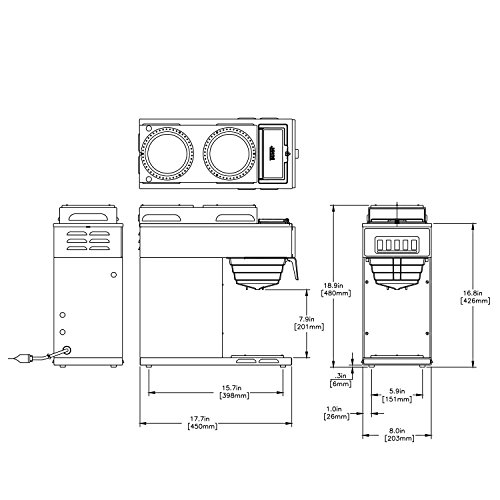 BUNN 13300.0004 VP17-3SS2U Pourover Commercial Coffee Brewer with One Lower and Two Upper Warmers, Stainless Steel