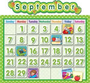 teacher created resources tcr4188 polka dot school calendar bulletin board set, paper, multi