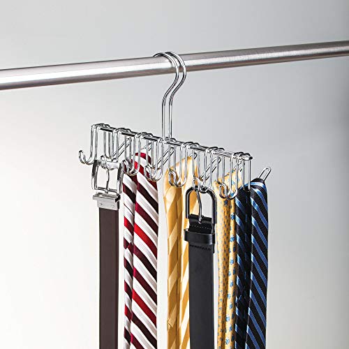 iDesign Classico Metal Tie Hanger, Hanging Closet Organization Storage Holder for Belts, Men's Ties, Women's Shawls, Pashminas, Scarves, Clothing, Accessories, Horizontal Rack