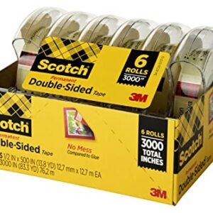 Scotch Double Sided Tape, 1/2 in x 500 in, 6 Dispensered Rolls (6137H-2PC-MP)