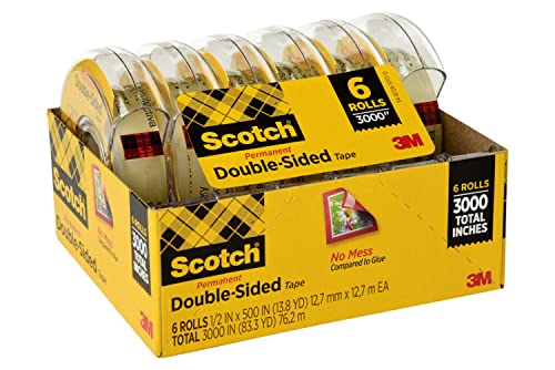 Scotch Double Sided Tape, 1/2 in x 500 in, 6 Dispensered Rolls (6137H-2PC-MP)