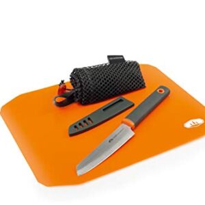 GSI Outdoors Knife & Cutting Board Set I Santoku Ultralightweight Prep Surface Board and Pairing Knife Travel Kit for Camping, Backpacking & Travel