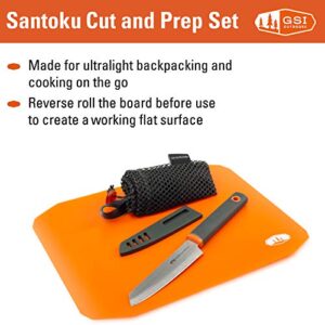 GSI Outdoors Knife & Cutting Board Set I Santoku Ultralightweight Prep Surface Board and Pairing Knife Travel Kit for Camping, Backpacking & Travel