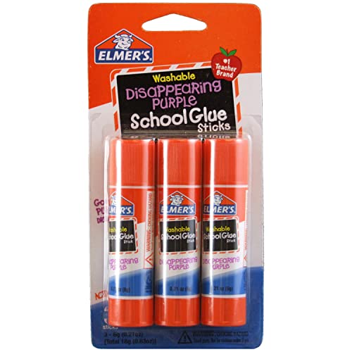 Elmer's Washable Dissappearing Purple School Glue Sticks, 3 Pack, 6 grams Each (E520)