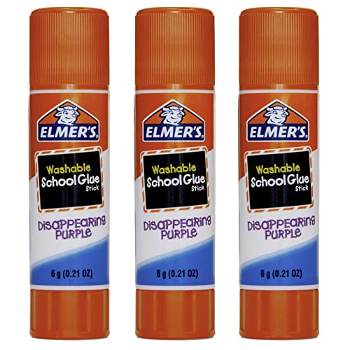 Elmer's Washable Dissappearing Purple School Glue Sticks, 3 Pack, 6 grams Each (E520)