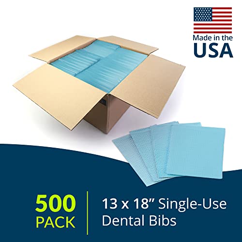 Avalon Papers Bibs/Towels, Blue, 13" x 18" (Pack of 500) - Waffle Embossed - 2-Ply Tissue - Poly Back Dental Bib to Prevent Leak Through - Dental Consumables (1053)