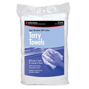 Buffalo Industries (60220) 14" x 17" Fully Hemmed Absorbent Terry Towels - All-Purpose Towels for Automotive, Garage and Home - 100% Cotton - Machine Washable - Pack of 12