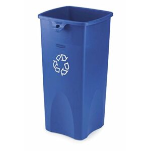 rubbermaid 356973be untouchable recycling container, square, plastic, 23gal, blue