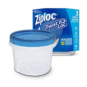 Ziploc Twist N Loc Food Storage Meal Prep Containers Reusable for Kitchen Organization, Dishwasher Safe, Small Round, 3 Count