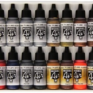 Vallejo Metallic Set Model Air Paint, 17ml, 16-Pack