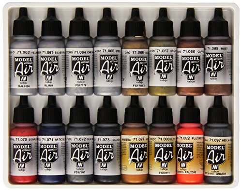 Vallejo Metallic Set Model Air Paint, 17ml, 16-Pack