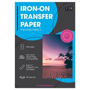 ppd inkjet premium iron-on dark t shirt transfers paper ltr 8.5×11″ pack of 50 sheets (ppd004-50)