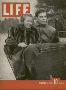 bowdoin houseparty, e. harold pottle jr., bowdoin junior, and dee ohlrogge, lasell junior college, auburndale, mass., 1940 life magazine cover, a0061a *** this is a cover only / not a magazine ***