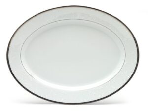 noritake regina platinum oval platter, 14-inches, white