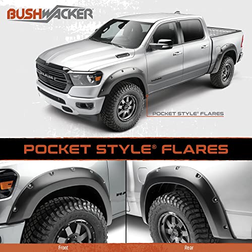 Bushwacker Pocket/Rivet Style Rear Fender Flares | 2-Piece Set, Black, Smooth Finish | 50038-02 | Fits 2009-2018 Dodge Ram 1500, 11-22 Ram 2500/3500; 19-22 Ram 1500 Classic (Excludes Dually & Rebel)