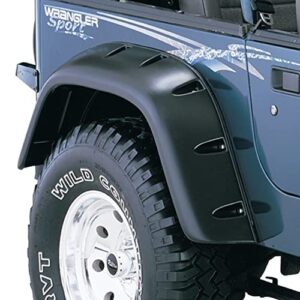 bushwacker jeep cutout pocket/rivet style rear fender flares | 2-piece set, black, textured finish | 10058-07 | fits 1987-1995 jeep wrangler yj (excludes renegade)