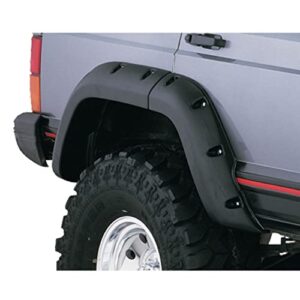 bushwacker jeep cutout pocket/rivet style rear fender flares | 2-piece set, black, textured finish | 10036-07 | fits 1984-2001 jeep cherokee, 4-door sport