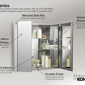 KOHLER CB-CLC3026FS CLC Flat 30" W x 26" H Two Medicine Cabinet with Mirrored Doors, Beveled Edges, 30x26x5 inches, Anodized Aluminum