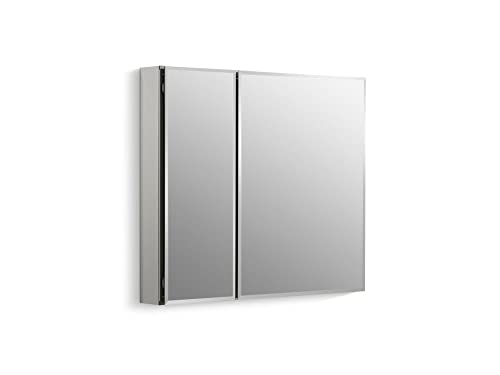 KOHLER CB-CLC3026FS CLC Flat 30" W x 26" H Two Medicine Cabinet with Mirrored Doors, Beveled Edges, 30x26x5 inches, Anodized Aluminum