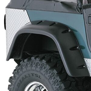 bushwacker jeep cutout pocket/rivet style rear fender flares | 2-piece set, black, textured finish | 10060-07 | fits 1956-1986 jeep cj5, cj5a, cj6, cj6a, cj7, willys