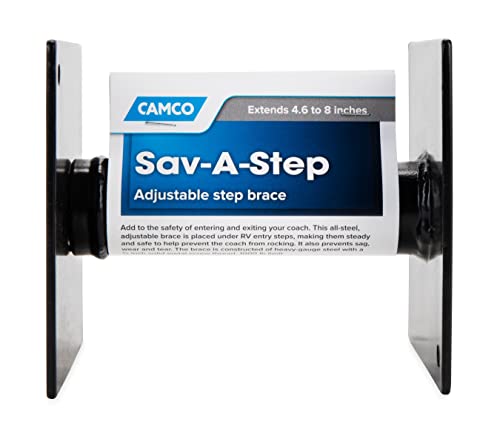 Camco RV Save-A-Step Brace | Stabilizes RV Steps and Helps Stop RV Movement | Protects RV Steps from Sag and Wear | Adjusts from 4-5/8"-8" , (43681)