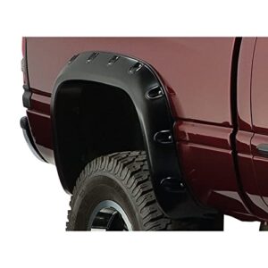 bushwacker pocket/rivet style rear fender flares | 2-piece set, black, smooth finish | 50030-02 | fits 1994-2001 dodge ram 1500; 1994-2002 ram 2500, 3500 w/ 6.5′ or 8′ bed