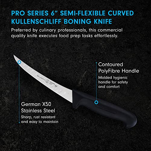 Messermeister Pro Series 6” Semi-Flexible Curved Kullenschliff Boning Knife - German X50 Stainless Steel & NSF-Approved PolyFibre Handle - 15-Degree Edge, Rust Resistant & Easy to Maintain - Made in Portugal