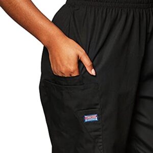 Cherokee Women's Size Workwear Elastic Waist Cargo Scrubs Pant, Black, Medium Tall