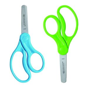 westcott scissors for kids, 5″ blunt safety scissors, assorted, 2 count (pack of 1) (13168)