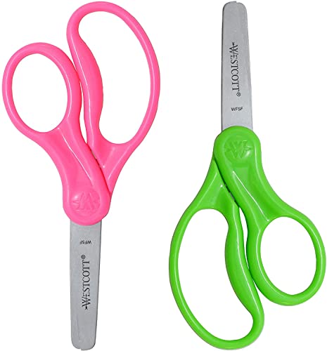 Westcott Scissors For Kids, 5" Blunt Safety Scissors, Assorted, 2 Count (Pack of 1) (13168)