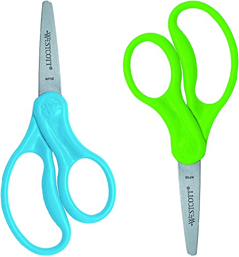 Westcott Scissors For Kids, 5" Blunt Safety Scissors, Assorted, 2 Count (Pack of 1) (13168)