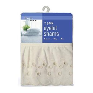 Fresh Ideas Ruffled Bed Pillow Shams with Embroidered Eyelet Detail, Standard, Ivory, 2-Pack